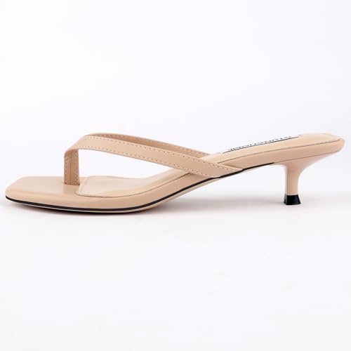 Image of STUNAHOME Kitten Heels Sandals for Women Cute Summer Square Open Toe 1.4 Inches Comfortable Thong Flip Flop Heels
