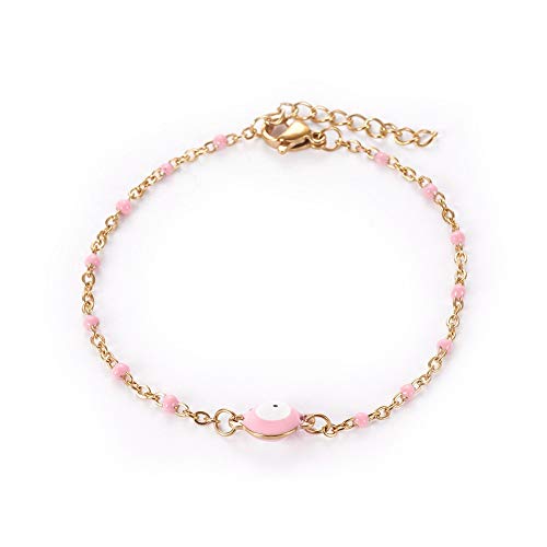 Image of LZD Stainless Steel Enamel Chain Bracelet Lobster Evil Eye Gold Adjustable 2mm A110