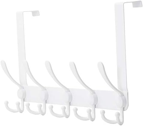 Dseap Over The Door Hook Hanger - 5 Tri Hooks, Heavy Duty Over The Door Towel Rack Coat Rack for Clothes Hat Towel, White