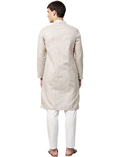 Image of Manthan Self Design Striped Full Sleeves Art Silk Kurta for Men