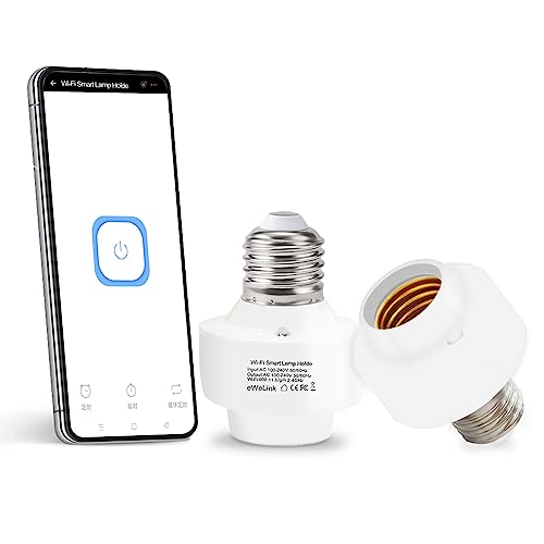 QIACHIP Smart WiFi Bulb Socket E26 E27 Light Bulb Adapter,Wireless Smart 2.4G Remote Control Lamp Base Holder,eWeLink APP Remote Timer and Group Control,Voice Control with Alexa and Google