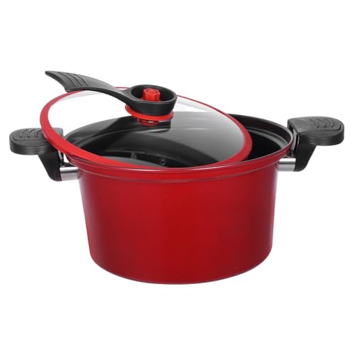 TOYANDONA Low Pressure Cooker Pot Red Non-stick Multifunctional Micro Pressure Stew Pot with Double Handles for Household Kitchen Cooking Fast Nutrient-retaining Soup and Braising