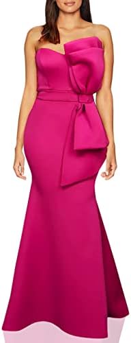 MAYFASEY Women's Sexy Strapless Off Shoulder Bodycon Party Cocktail Ruffles Maxi Dress Rosy M