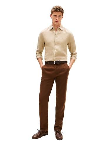 Image of Tommy Hilfiger Men's Long Sleeve Casual Linen Button Down Shirts in Regular Fit
