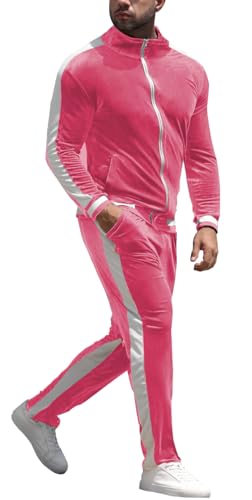 YAOGRO Velours-Trainingsanzug Sweatanzug-Set: Herren-Jogginganzüge, durchgehender Reißverschluss, lässige Jacken, Hosen, 2-teiliges Outfit, athletisches Training, hellrosa, Large YAOGRO Velours-Trainingsanzug Sweatanzug-Set: Herren-Jogginganzüge, durchgehender Reißverschluss, lässige Jacken, Hosen, 2-teiliges Outfit, athletisches Training, hellrosa, Large