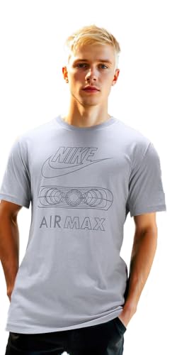 NIKE Camiseta NSW Air Max para hombre, ajuste regular, 100 % algodón, sin cierre, cuello redondo, manga corta, gris, L