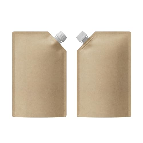50 Packs Brown Kraft Drinking Pouch with Twist Cap for Concealable and Reusable with Wide Mouth for Drinks with Topping, Juice, Water (16.91 oz)