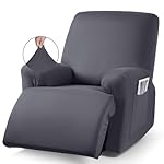 TAOCOCO Recliner Chair Covers Stretch Polyester Fabric 3-Piece for Large Recliners, Soft, Breathable and Skin-Friendly Furniture Protector, Washable (Dark Gray, Recliner Chair Cover)