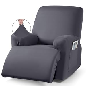 TAOCOCO Recliner Chair Covers Stretch Polyester Fabric 3-Piece for Large Recliners, Soft, Breathable and Skin-Friendly Furniture Protector, Washable (Dark Gray, Recliner Chair Cover)