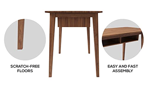 Modern Design By Crafts & Comfort Monza Computer Desk, Mid Century Desk With Recessed Drawers, Writing Desk For Small Area - Walnut/Walnut #TOP5