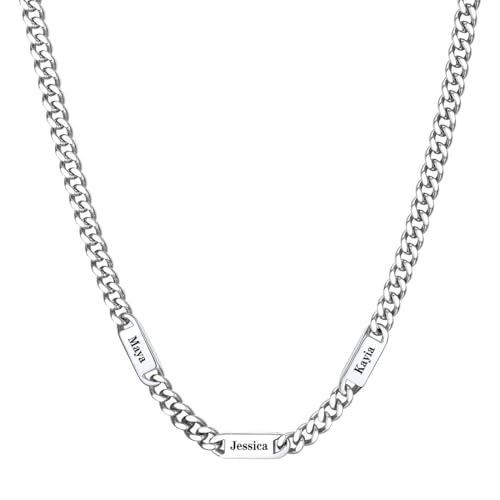 Custom4U Personalized Stainless Steel Cuban Link Chain for Men Women, 5mm/7mm/9mm Width Engraving 1-6 Names Cuban Chain Necklace, Steel/14K Gold Plated/Black Fathers Day Gift Hip Hop Jewelry