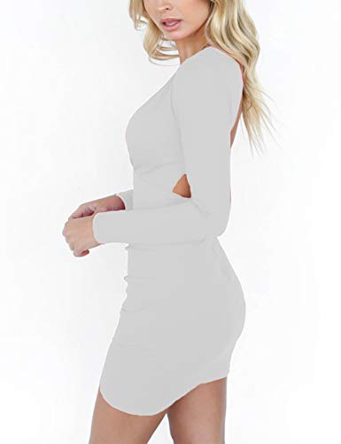 Haola Women's Deep V Neck Bodycon Dress Long Sleeve Backles s Sexy Club Party Dresses White S