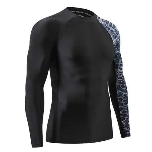Image of HUGE SPORTS Men's Rash Guard Long Sleeves UPF 50+ UV Sun Protection Quick Drying Splice Compression Swim Shirts