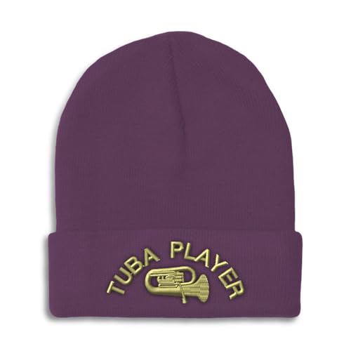 Speedy Pros Beanies for Men Tuba Player Embroidery Skull Cap Winter Hats for Women Acrylic One Size Purple Design Only