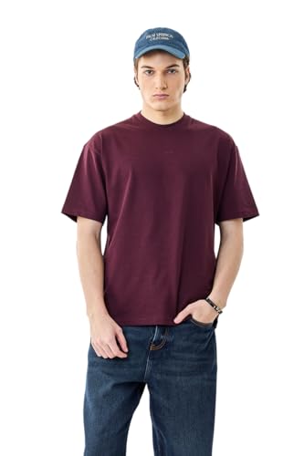 Image of SNITCH Men Oversized Fit T-Shirt | Premium 100% Cotton Breathable Fabric & Smooth Texture | Minimalist Casual Wear T-Shirt with Drop Shoulder & Half Sleeves for Daily Use