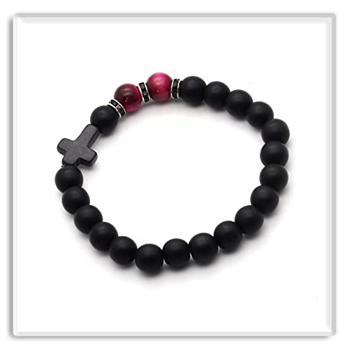 Image of Xusamss Fashion 8MM Matte Agate Beads Bracelet Cross Elastic Bracelet,7 1 /2 Wrist