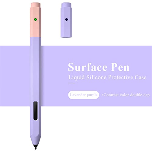 2 Pack Dual color Silicone Sleeve Case cover Compatible with Microsoft Surface Pen/Pen Pro, Protective Skin Cover case Non-Slip Smooth Grip Holder for Microsoft Surface Pen (purple+green)