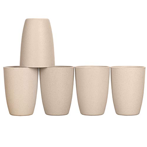LuckyZone Wheat Straw Unbreakable Cup (12 oz) - Reusable Drinking Glasses Set of 5 - Dishwasher Safe - BPA Free & Eco-Friendly(Beige)