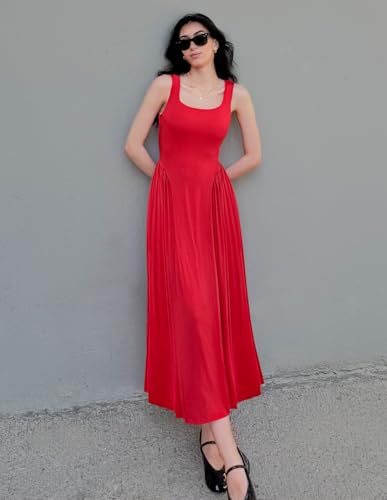 Image of ZESICA Womens 2026 Summer Sleeveless Square Neck Sundress Casual Long Flowy A Line Beach Vacation Maxi Dresses