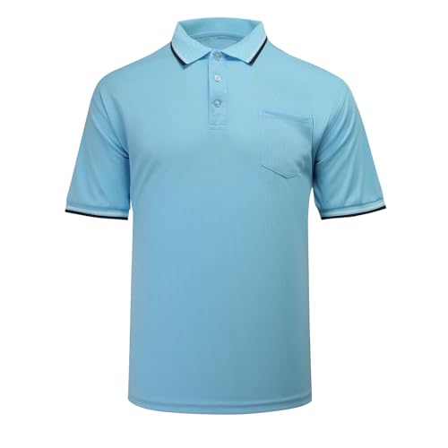 Mens Baseball Softball Umpire Shirt Short Sleeve Polo Ref Jersey Referee Gear - Sized for Chest Protector Baby Blue L