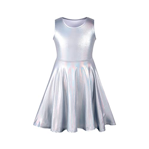 LUCKYGAL Girls Metallic Dresses Holographic Sparkly Shiny Party Dress Sleeveless Outfits