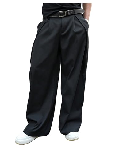 Verdusa Men's Wide Leg Dress Pants Business Casual Baggy Long Trousers with Pockets