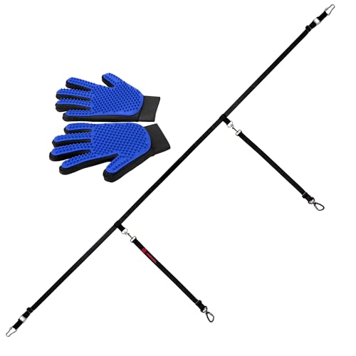 Truck Bed Dogs Tether for Two Dogs – Canine Tie Down System – Adjustable Double Safety Leash for Car, SUV or Truck Bed for Dogs – includes Pair of Pet Grooming Gloves Truck Bed Dogs Tether for Two Dogs – Canine Tie Down System – Adjustable Double Safety Leash for Car, SUV or Truck Bed for Dogs – includes Pair of Pet Grooming Gloves