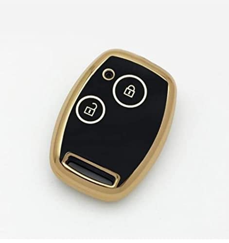Image of TPU Car Key Cover Black & Golden Compatible for Honda Amaze, Brio, Mobilio, City, WR-V, Jazz, Civic (Honda, 3 Button Remote Key)