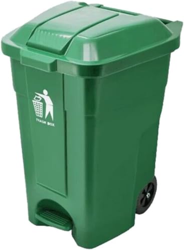 屋外用 ゴミ箱 50/70L キャスター付き ペダル式 フタ付き プラスチック製 ダストボックス 耐熱耐寒 防臭 事務所 業務用 ベランダ 家庭用 (グリーン,50L)