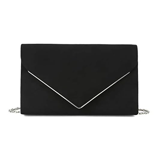 CHARMING TAILOR Faux Suede Clutch Bag Elegant Metal Binding Evening Bag for Wedding/Prom/Black-tie Events (Black)