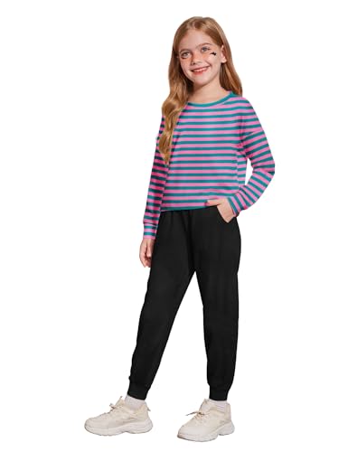 Arshiner Girls 2 Piece Outfits Long Sleeve Crop Tops and Lounge Pants with Pockets Kids Tracksuit Clothing Sets3