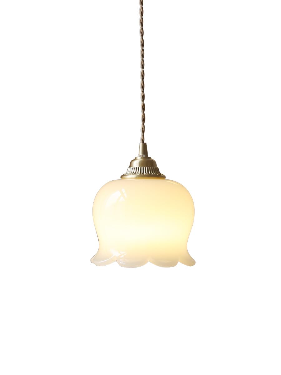Lampy wiszące z białego mlecznego kwiatu Wyspa kuchenna Światło nad zlewem Klosz z żywicy Vintage Gold Pojedyncza wisząca lampa sufitowa Antyczny wiejski żyrandol do sypialni Jadalnia Przedpokój