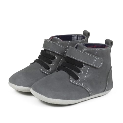 Robeez Baby Boys First Kicks, Thiago Charcoal Leather, 3-6 Months