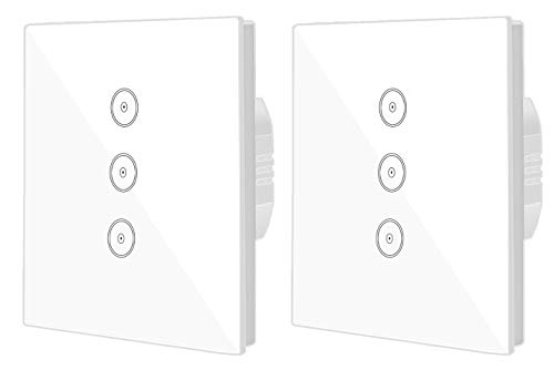 Jinvoo Smart WiFi Wandlichtschalter Glasscheibe, Touchscreen-Schalter, Drahtlose Fernbedienung von Mobile APP überall, Timing-Funktion, kein Hub erforderlich, kompatibel mit Alexa (EU 3 Gang 2-Pack)