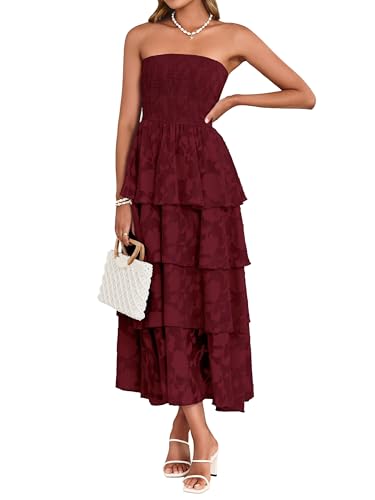 Image of Simplee Womens Summer Strapless Maxi Dress 2026 Boho Floral Off Shoulder Wedding Guest Dresses Tiered Beach Long Sundress