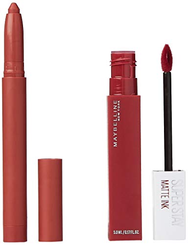 Image of Maybelline New York Super Stay Lip Combo Kit Super Stay Matte Ink Liquid Lipstick, Matte Finish - 80 Ruler and Super Stay Crayon - 20 Enjoy The View, Pouch Free (Pack of 3)