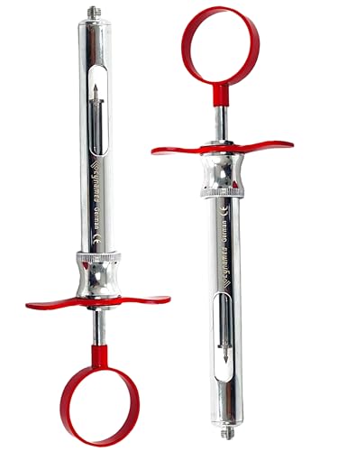 Set of 2 Dental Anesthetic Syringe 1.8mL Self-Aspirating with One Finger Ring Color Handle & Arrow Point Plunger | German Stainless Steel Premium Dental Instruments (Set of 2 - 1.8mL - Red)
