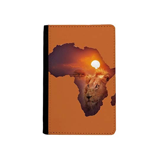 Étui portefeuille africain avec motif lion bicolore et prairie, format voyage classique