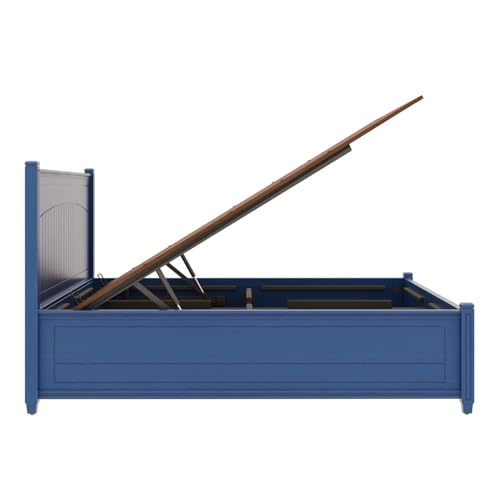 Image of Wakefit Wood Nilaka King Hydraulic Brown Storage Bed,Blue