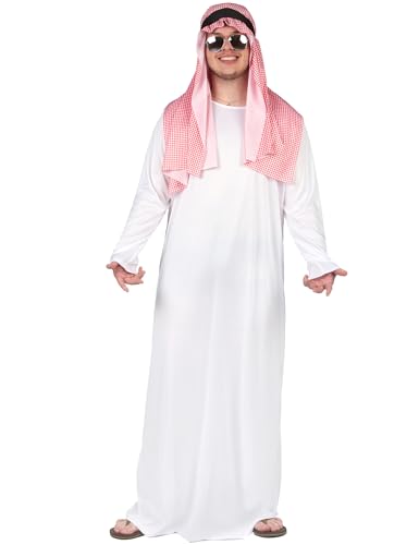 DEGUISE TOI – Disfraz de Emir Arabe para hombre, túnica – Tocado – XL/XXL – Blanco – Disfraces adultos – 100% poliéster – Hecho a mano – Carnaval