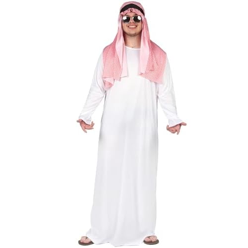 DEGUISE TOI – Disfraz de Emir Arabe para hombre, túnica – Tocado – XL/XXL – Blanco – Disfraces adultos – 100% poliéster – Hecho a mano – Carnaval