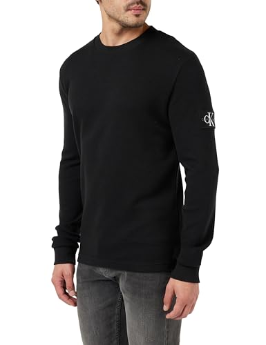 Calvin Klein Badge Waffle Ls Tee J30J323485, Top in Maglia a Maniche Lunghe, Uomo, Nero (Ck Black), L