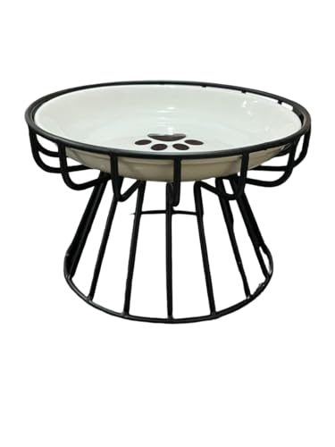 Image of Radionics Pet Ceramic Bowl Pet Food Water Bowl Cat Food Bowl Cat Elevated Feeder Black Raised Stand
