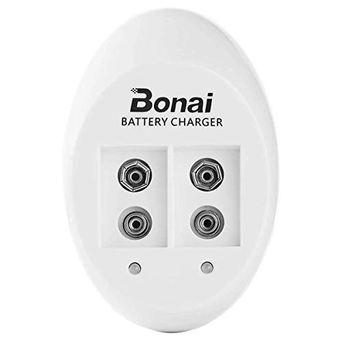Bonai 6F22 9 Volt Rechargeable Battery(4 Pack) 600Mah Li-Ion Rechargeable 9V Batteries With Charger(2 Bay) High Capacity #TOP1