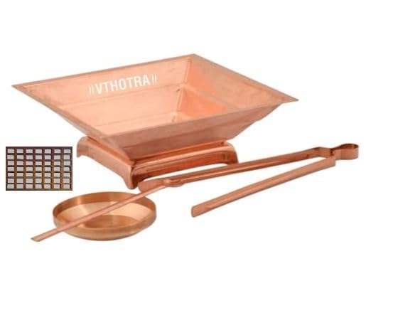 Image of Agnihotra Kit Set for Yagya, Hawan & Pooja Purpose, Religious & Spiritual Item, Pooja Supplies (Hawan Kund + Aachmani + Plate + Chimta +Stand)