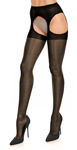 GLAMORY Damen Weites Bein Straps-Strumpfhose Plaisir Ouvert 50121, Einfarbig, 20 DEN, Gr. XXXX-Large (60-62), Schwarz (Schwarz)