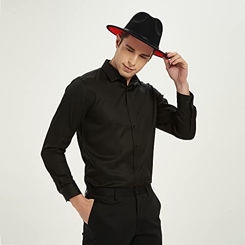 Image of Classic Fedora Hat Flat Top Hat Felt Pork Pie Hat Wide Brim Church Derby Cap for Women and Men