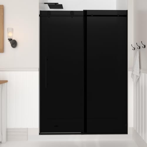 EPXMKX Frameless Sliding Shower Door 55-60"Wx76"H Euro Gray Glass Matte Blk