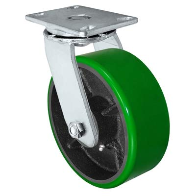 CasterHQ - 6" x 3" Heavy Duty 2 Swivel & 2 Rigid Caster - Green Polyurethane on Steel Wheel - 8,000 lbs Capacity Per Set of 4
