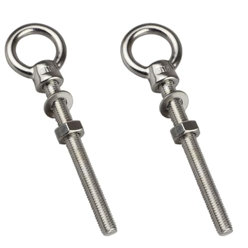 ORTAVA Eye Bolts Long M10 x 120 mm, Pack of 2 Eye Bolts with Washers and Hex Nuts, Eye Bolt Stainless Steel 316 V4A A4